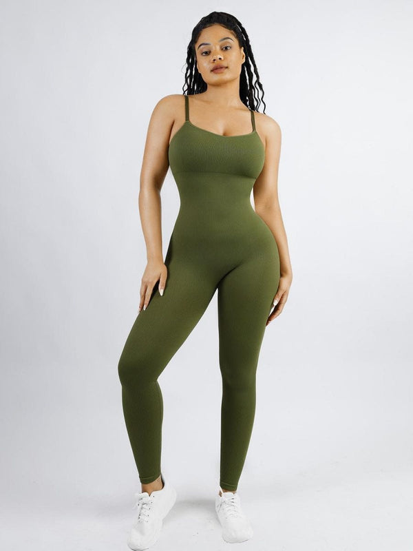 Wholesale High Stretchy Seamless Sling Tummy Control Jumpsuit Removable cup pads
