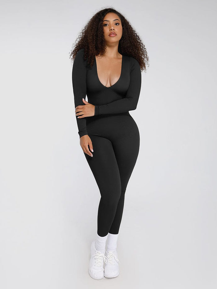 Wholesale Seamless Deep V Tummy Control Waist Cinching Catsuit
