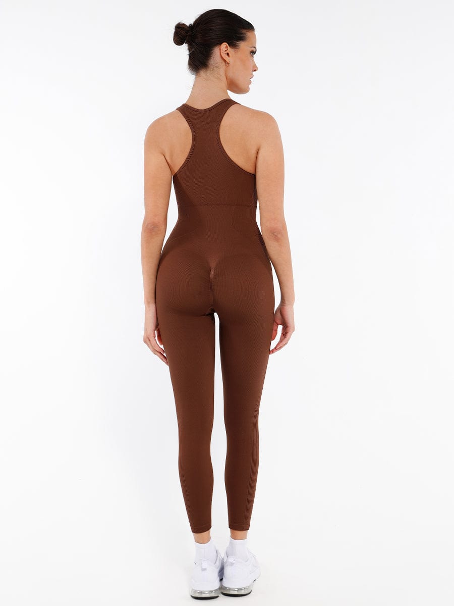 Wholesale Seamless Zip Front Full-Length Racerback 2-in-1 Sport Shaping Jumpsuit