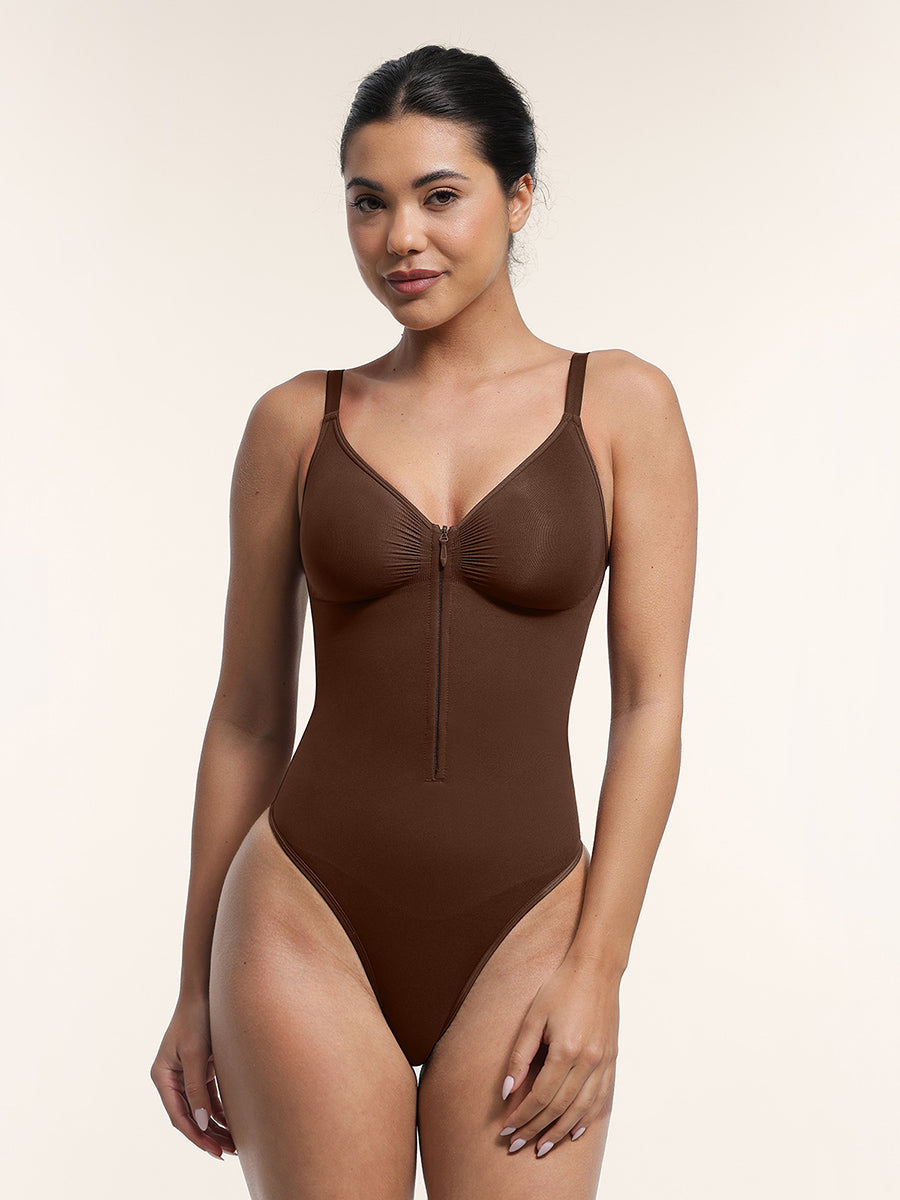 Wholesale Seamless Plunge Chest Support Bodysuit with Clips Inside