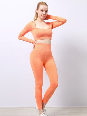 Wholesale Seamless Knitting Yoga Gymwear Suits with Long Sleeves and Pants