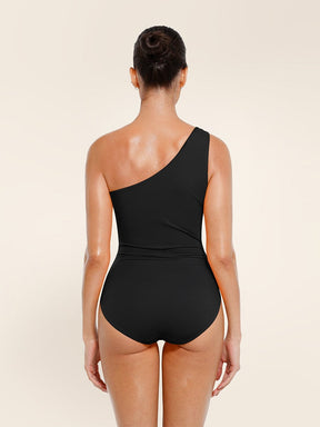 Wholesale One Shoulder One Piece Ruched Support Chest Swimwear