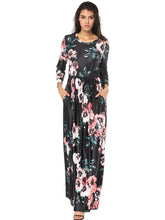 Wholesale Gracious Long Sleeves Allover Floral Maxi Dress Round Neck