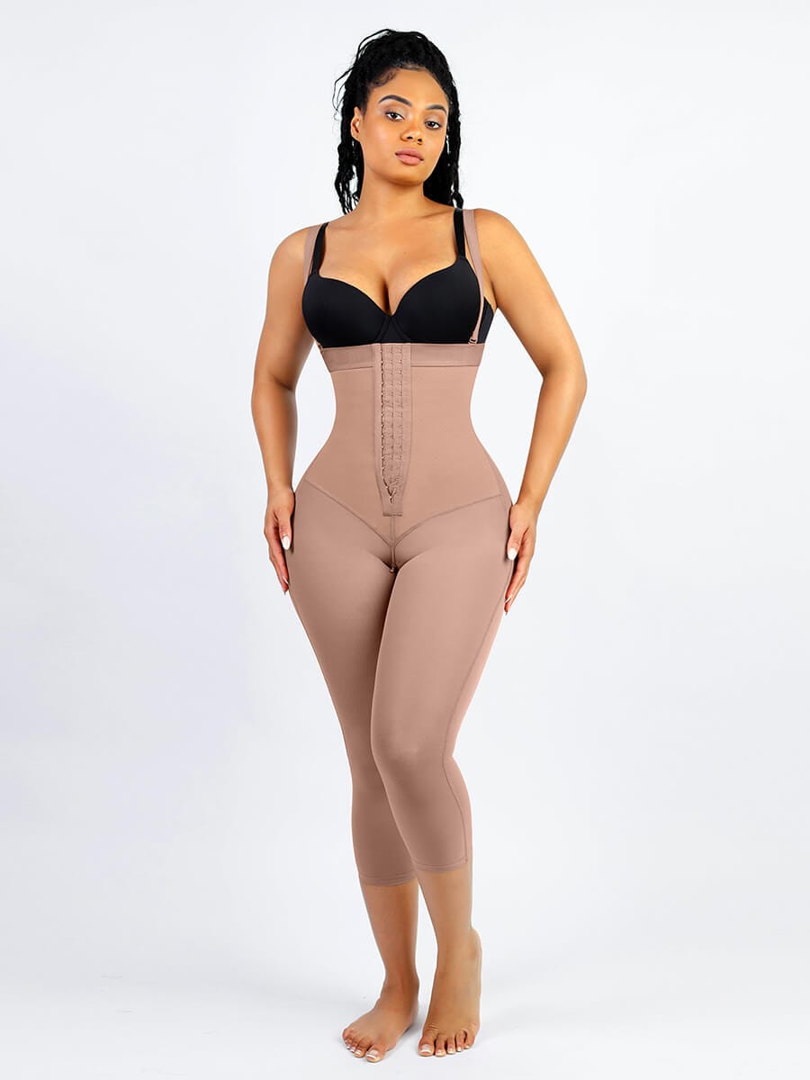 Women's Plus Size Detachable Straps Side Zip Firm Compression Tummy Control  Shapewear Open Bust Body Shaper Fajas Black 4XL