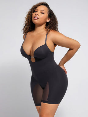 Wholesale Plunge Low-Back Mid-Thigh Shapewear With Removable Hip Pads