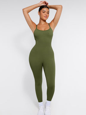 Wholesale High Stretchy Seamless Sling Tummy Control Jumpsuit Removable cup pads