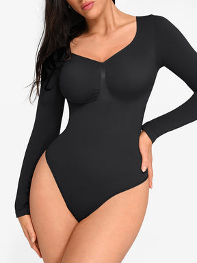 Wholesale Seamless Long Sleeve Chest Support Tummy Control Thong Bodysuit