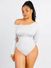 Wholesale Seamless Diagonal Neck Long Sleeve Waist Trimming Thong Bodysuit