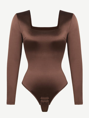 Wholesale Square Neck Long Sleeve Sleek Thong Bodysuit