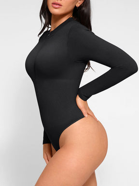 Wholesale Seamless Long Sleeve Zipper Thong Bodysuit