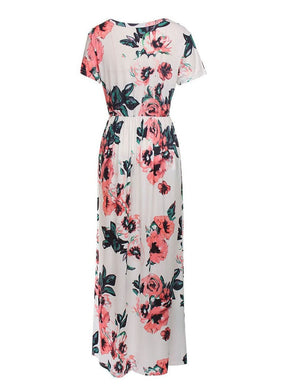 Wholesale Fascinating White Plus Floral Long Dress Round Collar Comfort Women