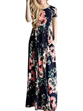 Wholesale Fascinating White Plus Floral Long Dress Round Collar Comfort Women