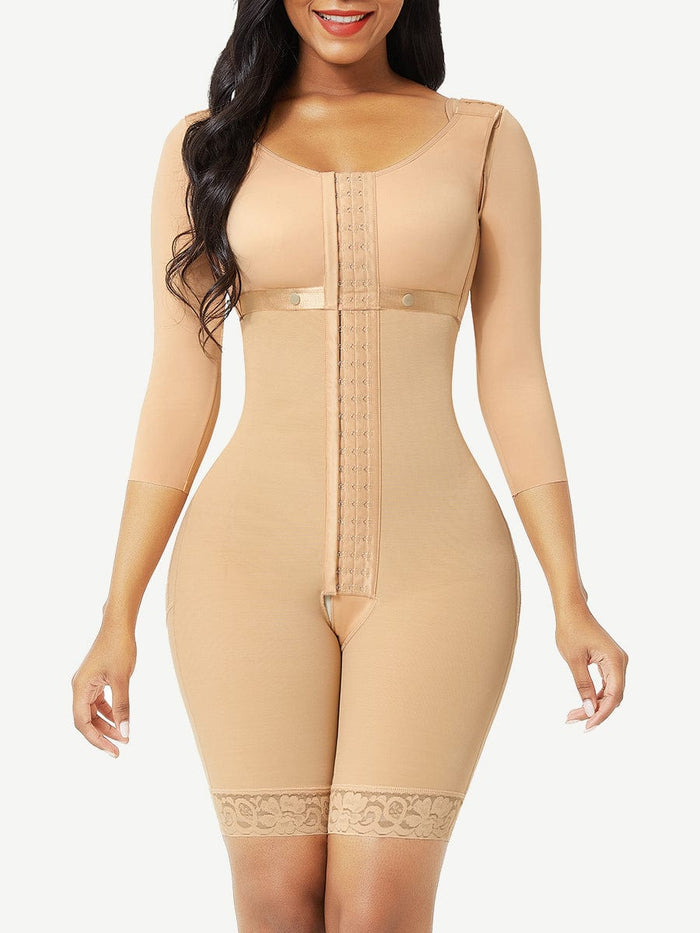 Wholesale Lace Trim Hourglass Post-surgical Body Shaper With Sleeves Good Elastic
