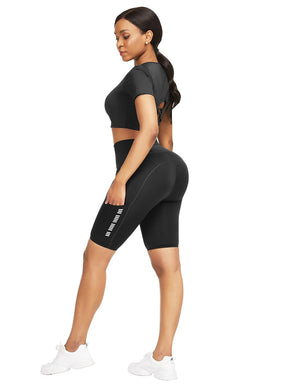 Wholesale High Waist Butt Lifter Leggings Knee Length Running Shorts