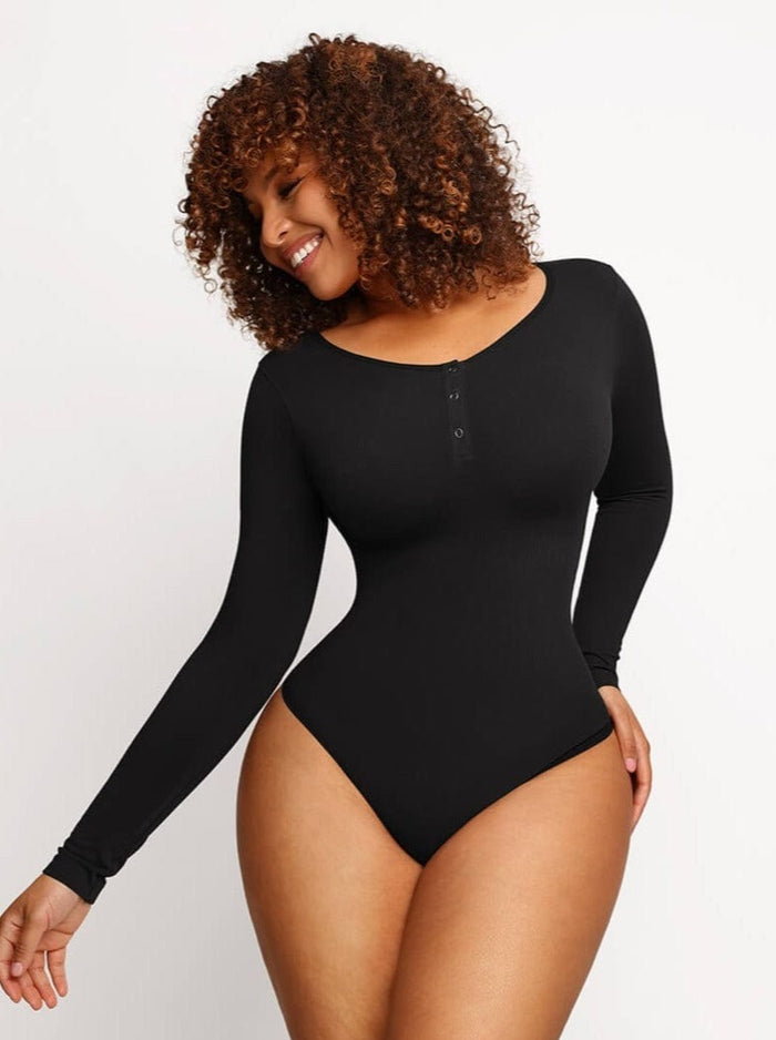 Wholesale Seamless Outer Long Sleeve Thong Bodysuit
