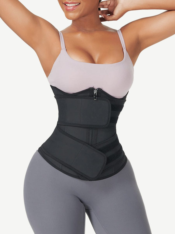 Wholesale Black Under Bust Latex Waist Trainer Double Belt Waist Control
